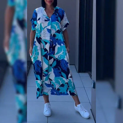 Nia | Relaxte maxi-jurk met artistieke print
