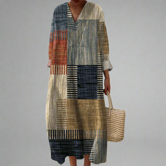 Harriet | Aardetint Patchwork Ontspannen Maxi Jurk