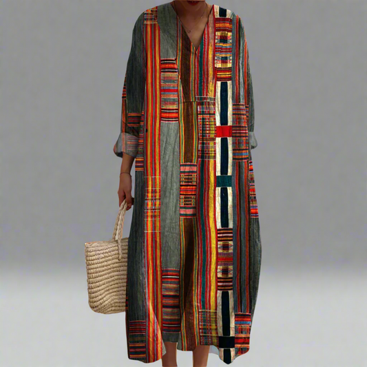 Marianne | Geometrische Streep Boho Maxi Jurk