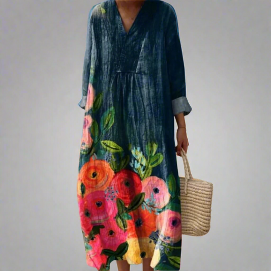 Poppy | Waterverf Bloemen Katoenen Maxi Jurk