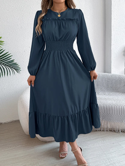 Teresa | Rimpelige Lange Mouwen Midi Jurk