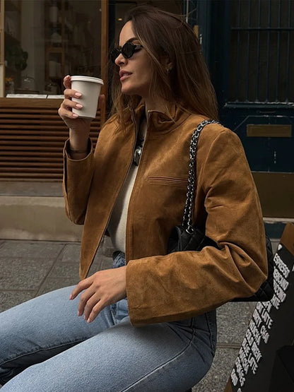 Genevieve | Slim fit kort jasje met ritssluiting en opstaande kraag