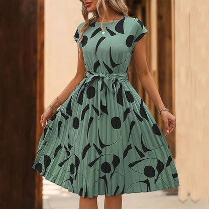 Allaine | Elegante geplisseerde midi-jurk met tailleceintuur