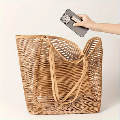 Selene | Elegante mesh strandtas met geïntegreerd vak