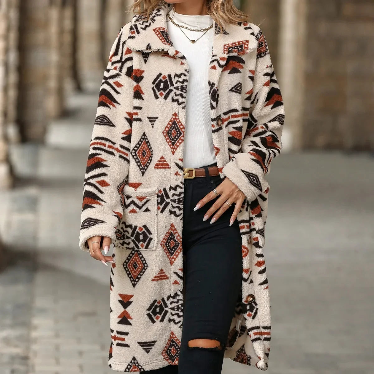 Juliette | Lange overjas met enkele knoopsluiting en print