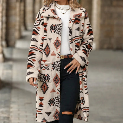 Juliette | Lange overjas met enkele knoopsluiting en print