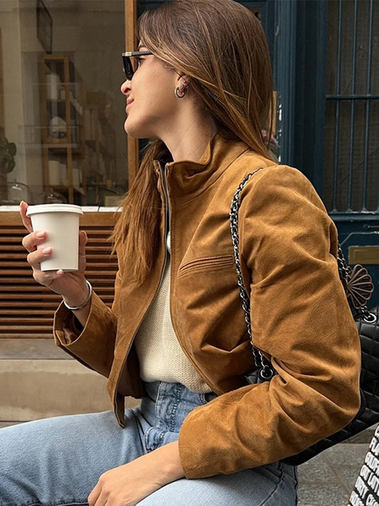 Genevieve | Slim fit kort jasje met ritssluiting en opstaande kraag