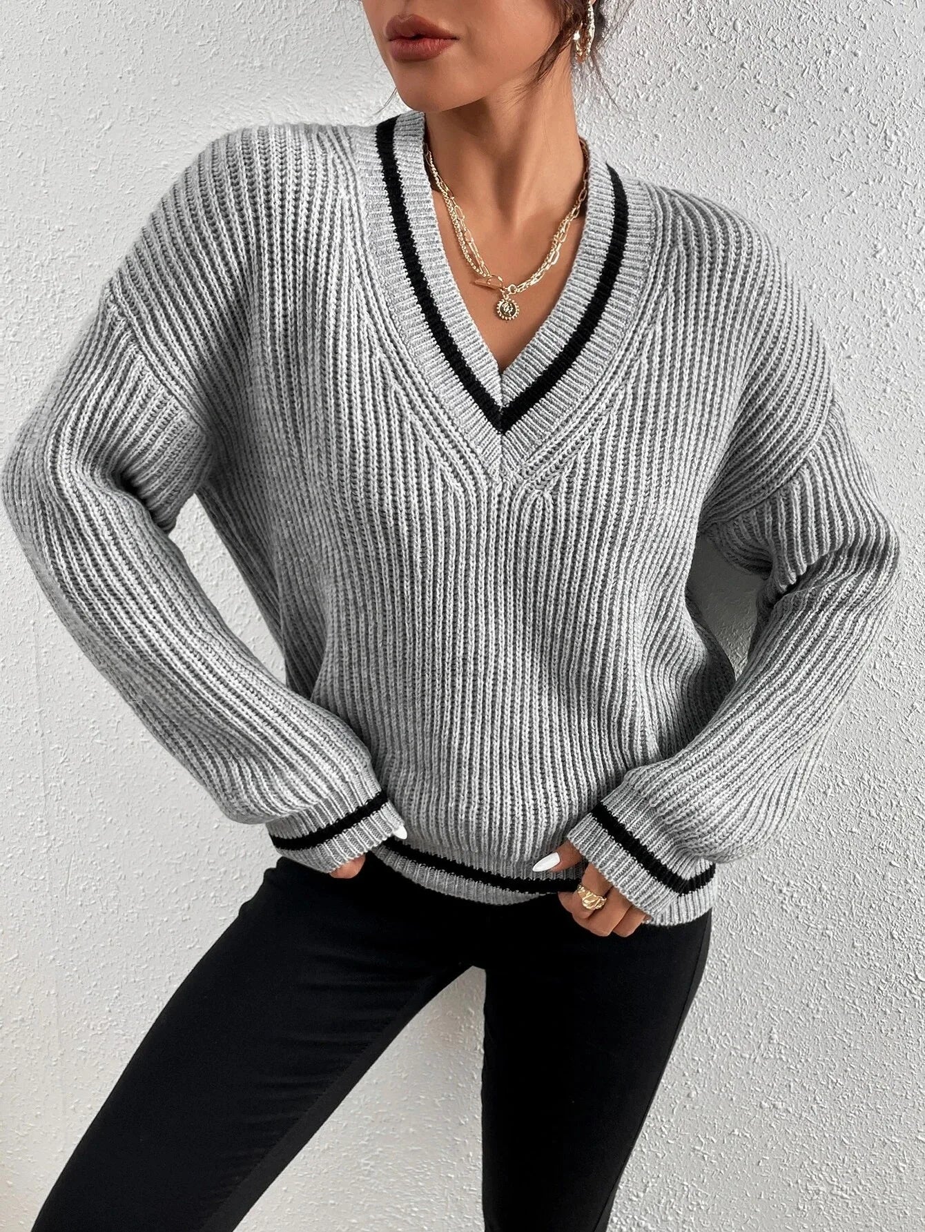 Marina | Gestreepte Wafelbrei Pullover