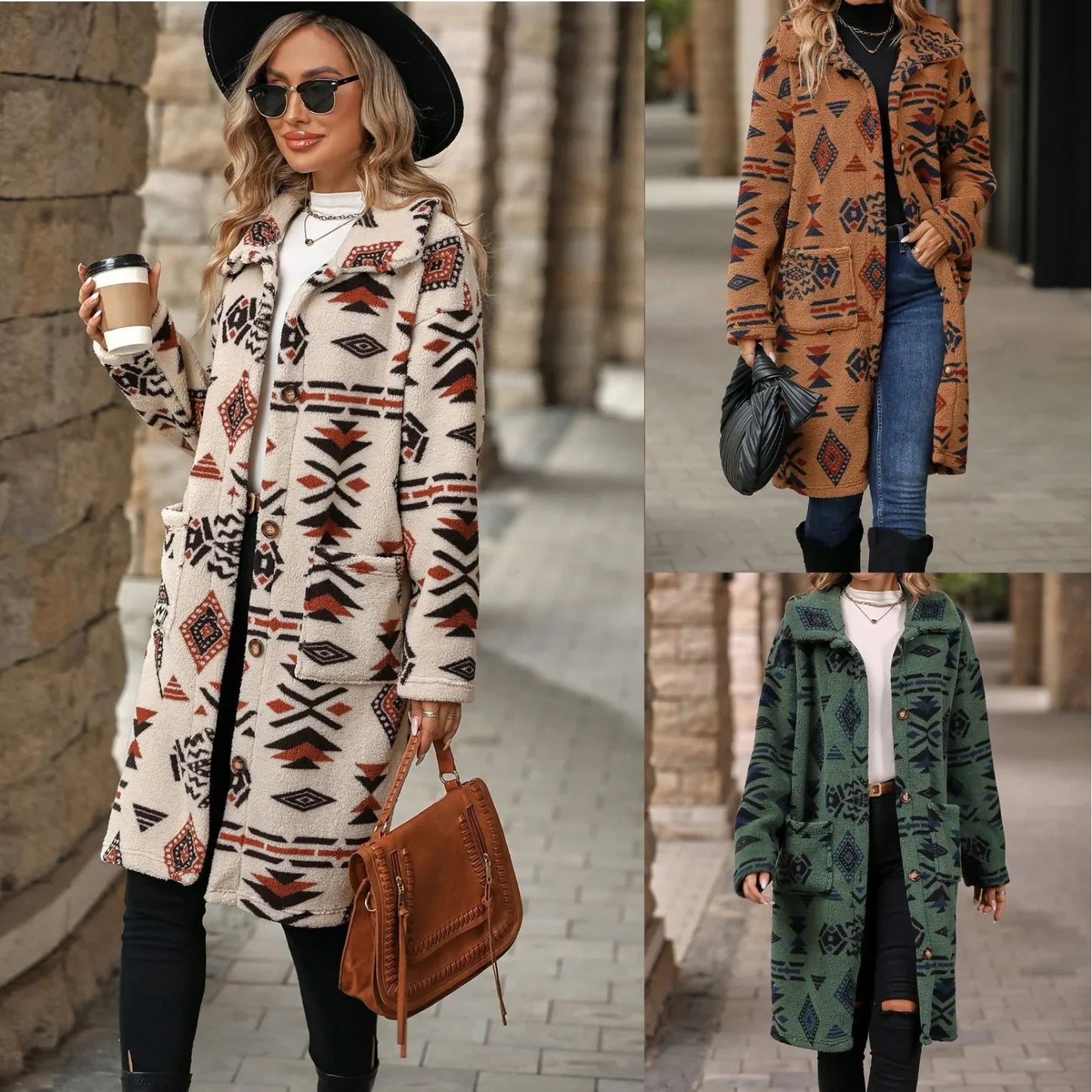 Juliette | Lange overjas met enkele knoopsluiting en print
