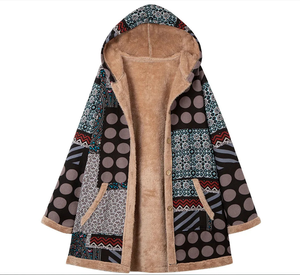 Ava | Vintage warme lange jas met capuchon
