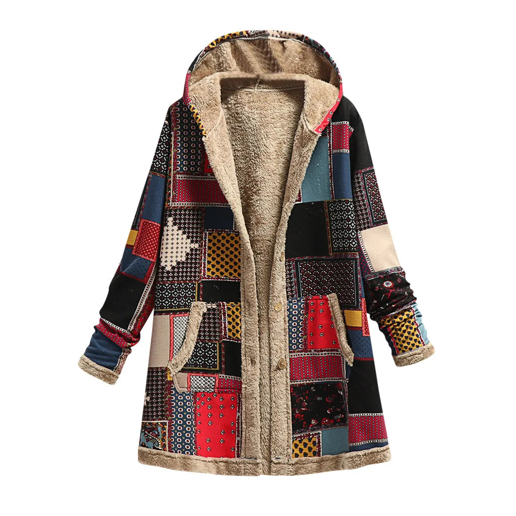Ava | Vintage warme lange jas met capuchon