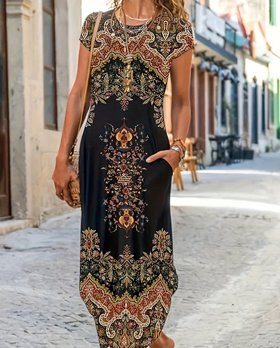Tawny | Relaxte maxi-jurk met boho print