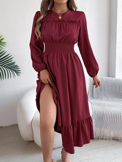 Teresa | Rimpelige Lange Mouwen Midi Jurk