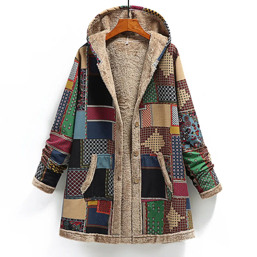 Ava | Vintage warme lange jas met capuchon