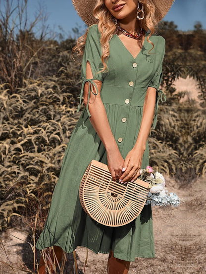 Isabella | Dames V-hals Knopen Midi Jurk