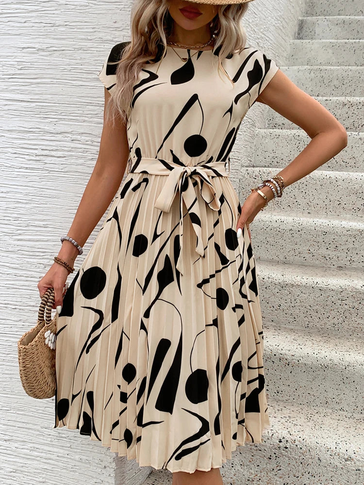 Allaine | Elegante geplisseerde midi-jurk met tailleceintuur