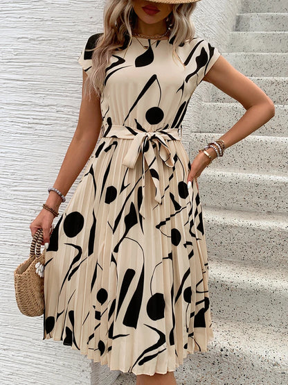 Allaine | Elegante geplisseerde midi-jurk met tailleceintuur