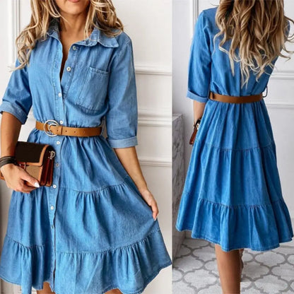 Jolie | Elegante lange jurk in jeanslook