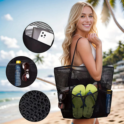 Selene | Elegante mesh strandtas met geïntegreerd vak