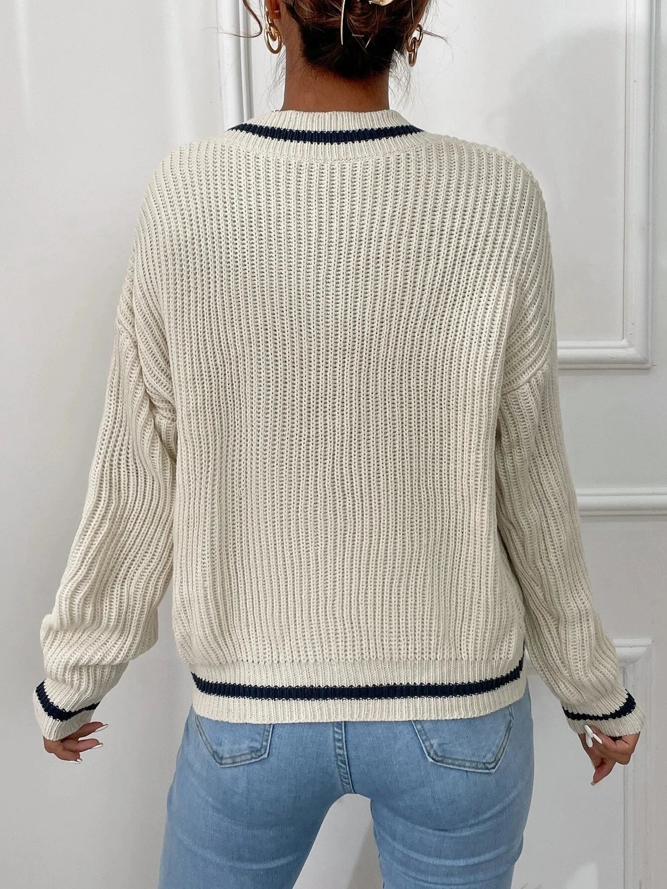 Marina | Gestreepte Wafelbrei Pullover