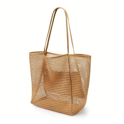 Selene | Elegante mesh strandtas met geïntegreerd vak