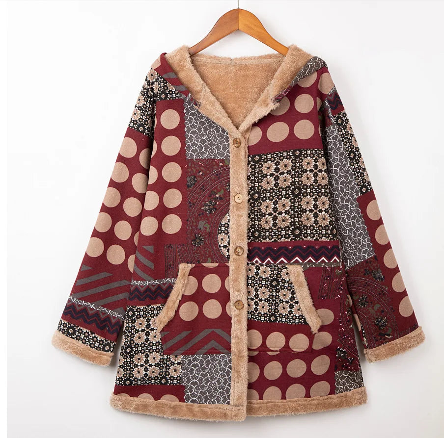 Ava | Vintage warme lange jas met capuchon