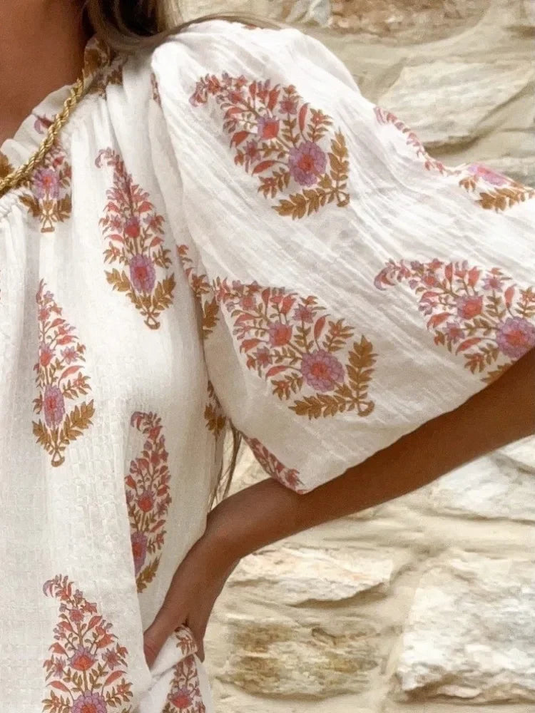 Luna | Boho off-shoulder mini-jurk met print