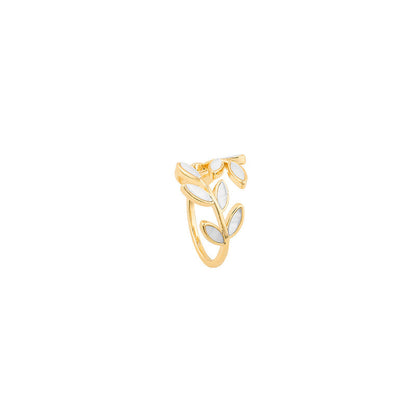 Verstelbare Gouden Ring met Blad en Witte Opale