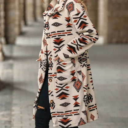 Juliette | Lange overjas met enkele knoopsluiting en print