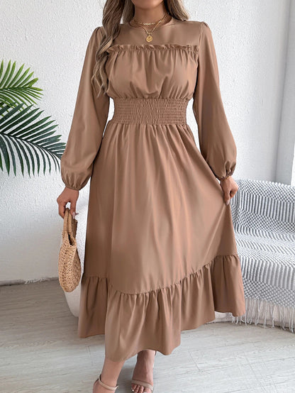Teresa | Rimpelige Lange Mouwen Midi Jurk