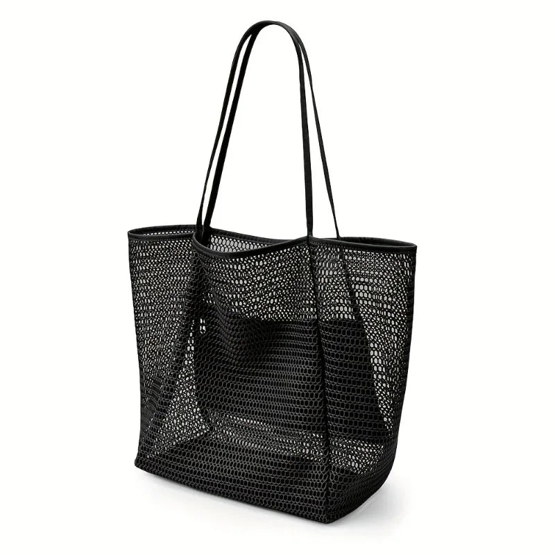 Selene | Elegante mesh strandtas met geïntegreerd vak