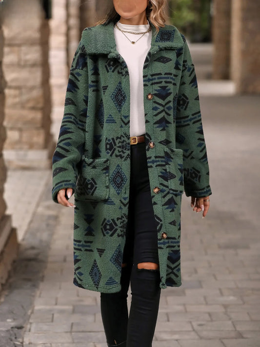 Juliette | Lange overjas met enkele knoopsluiting en print