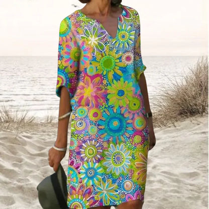 Samira | Kleurrijke midi-jurk met bloemenprint