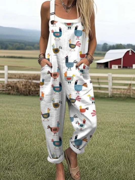 Birdie | Speelse Haan Print Overalls