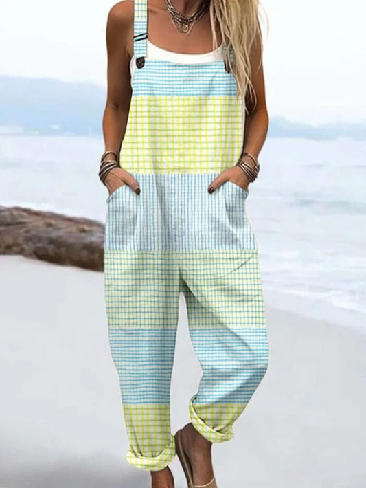 Esme | Pastel Geruite Patch Overalls