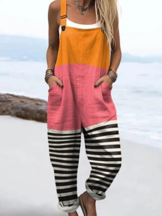 Talia | Kleurblok Gestreepte Casual Overalls