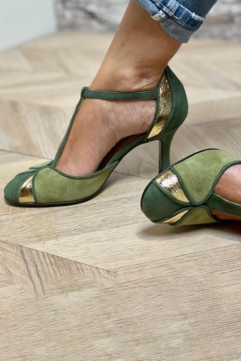 Alona™ | Elegante patchwork pumps met T-bar en gesloten neus voor een verfijnde stijl