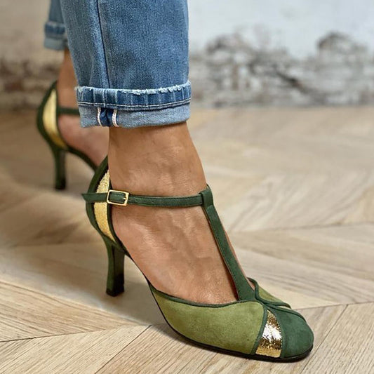 Alona™ | Elegante patchwork pumps met T-bar en gesloten neus voor een verfijnde stijl