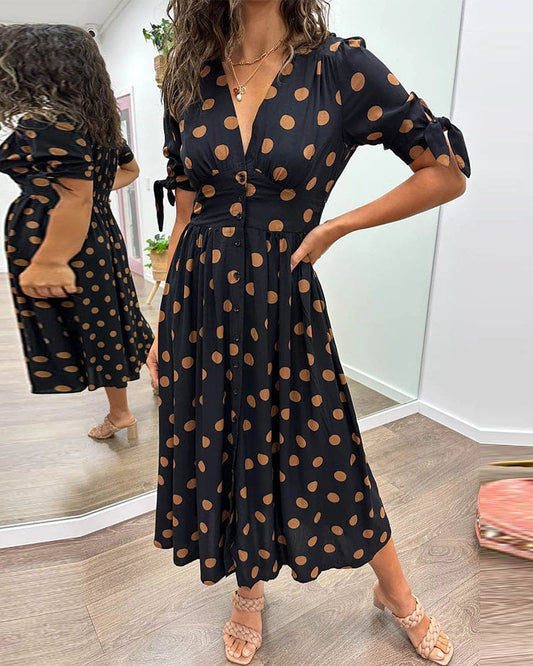 Priscilla | V-hals polkadot jurk