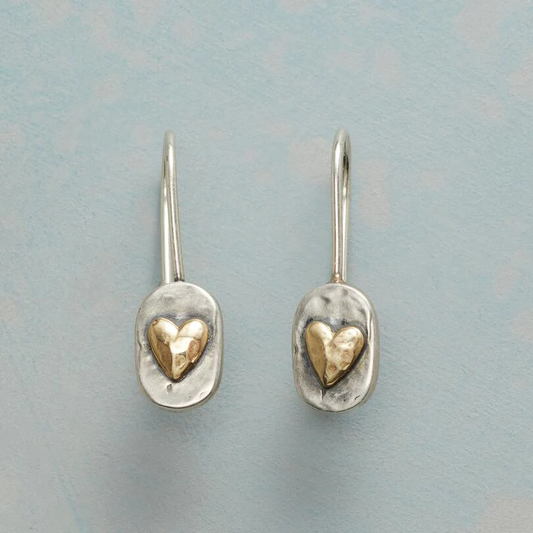 Vintage gouden hart oorbellen met zilver