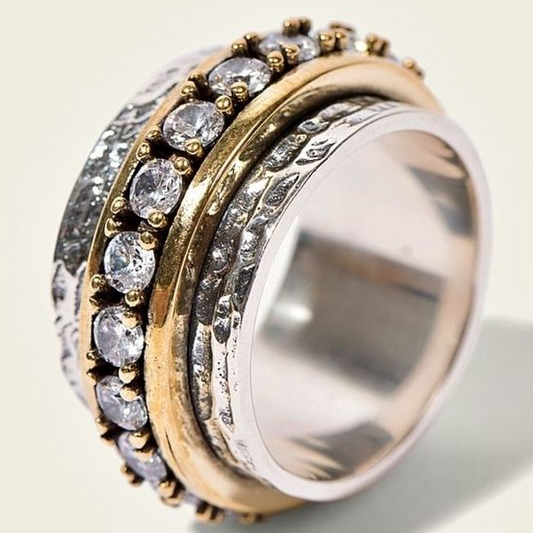Vintage Gouden en Zilveren Ring met Zirkonia