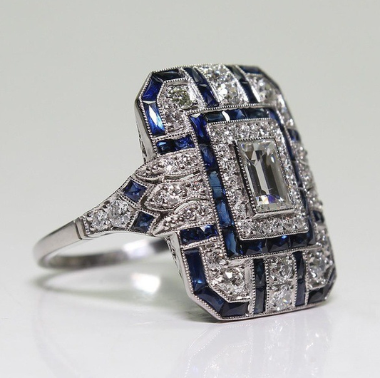 Vintage ring van gepolijst zilver en blauwe zirconia