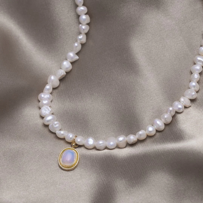 Kralenketting met Maansteen in Goud