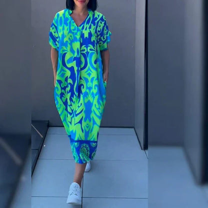Nia | Relaxte maxi-jurk met artistieke print