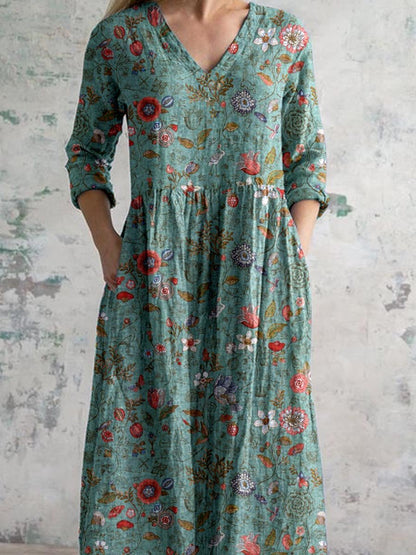 Victoria | Vintage V-hals bloemenjurk
