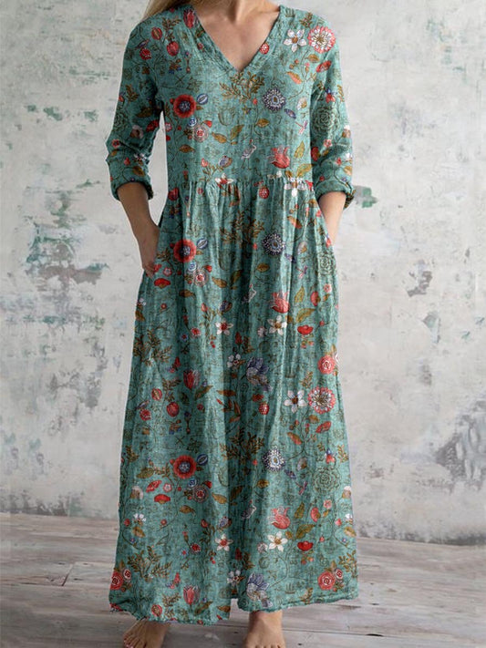 Victoria | Vintage V-hals bloemenjurk