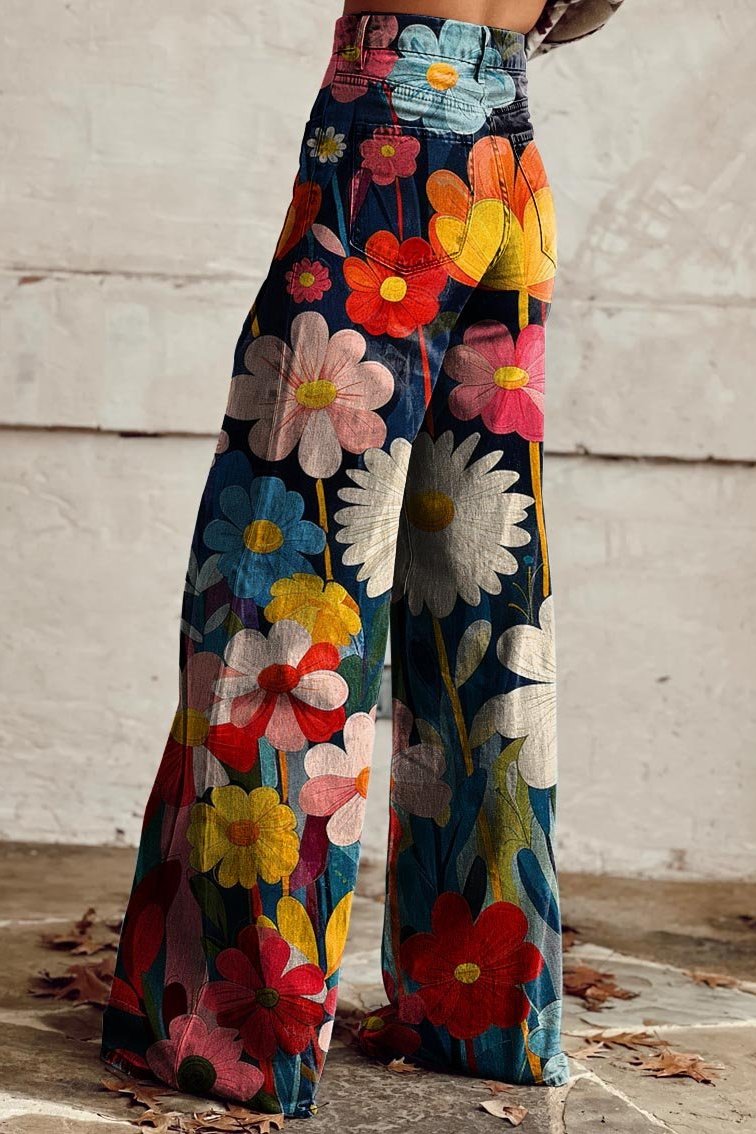 Martha | Retro bloesem jeans met wijde pijpen